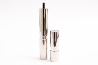 cylinder shaped furniture legs in polished stainless steel, nice legs in stainless steel, designed furniture legs