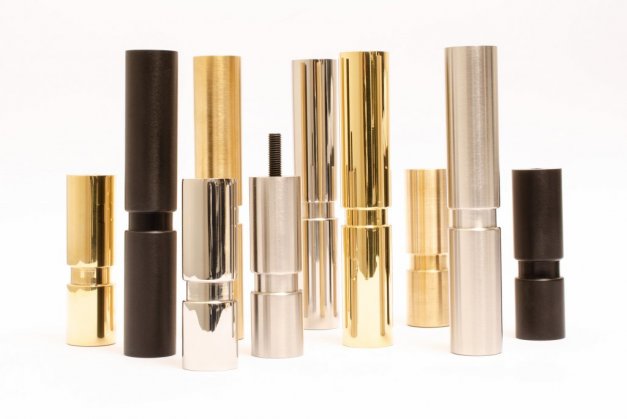 furniture leg, polished brass, brushed brass, polished stainless steel, brushed stainless steel, black aluminium