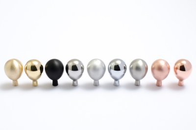 Drop 20, knob in polished brass, brushed brass, polished copper, brushed copper, brushed stainless steel, polished stainless ste