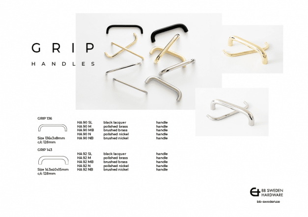 Cabinet pull Grip 143 <BR> polished stainless steel