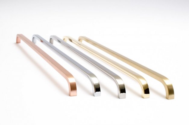 Slim 440 handle is suitable for kitchen drawers and cabinets or wardrobes. Available in polished brushed brass copper stainless